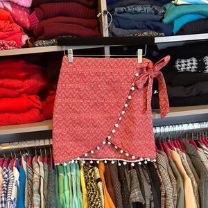 ASOS pink/white Pom Pom adorned wrap skirt with tie size 2